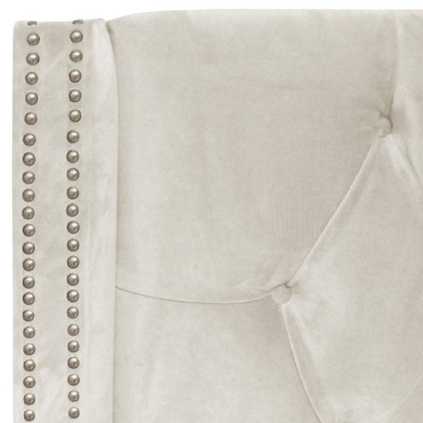 Кровать с декоративными гвоздиками Wing 140x200 см Велюр Бежевый — изображение 9