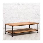 Журнальный столик на колесиках Edison из массива дуба и металла 