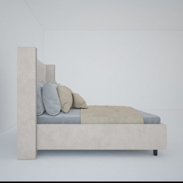 Кровать с декоративными гвоздиками Wing 180x200 см Лен Молочный — изображение 6