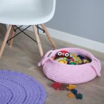 Вязаная корзина Розовая большая с ручками