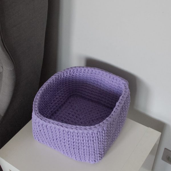 Вязаная корзина Сиреневая квадратная малая — изображение 4