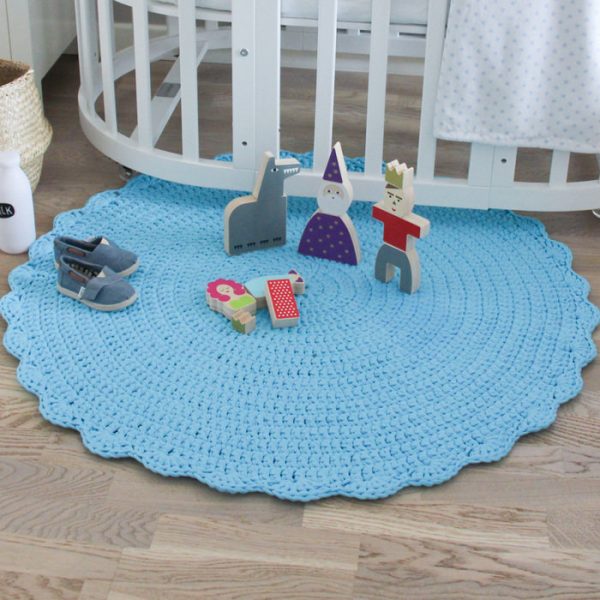 Вязаный коврик Голубой 100 см — изображение 7