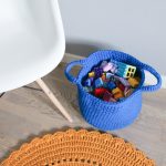 Вязаная корзина Синяя большая с ручками — изображение 2