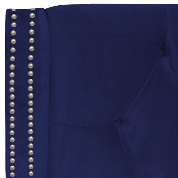 Кровать с декоративными гвоздиками Wing 200x200 см Велюр Синий — изображение 9