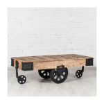 Журнальный столик TROLLEY из массива дерева и чугуна