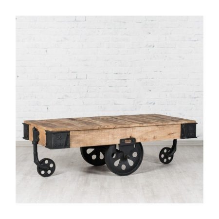 Журнальный столик TROLLEY из массива дерева и чугуна