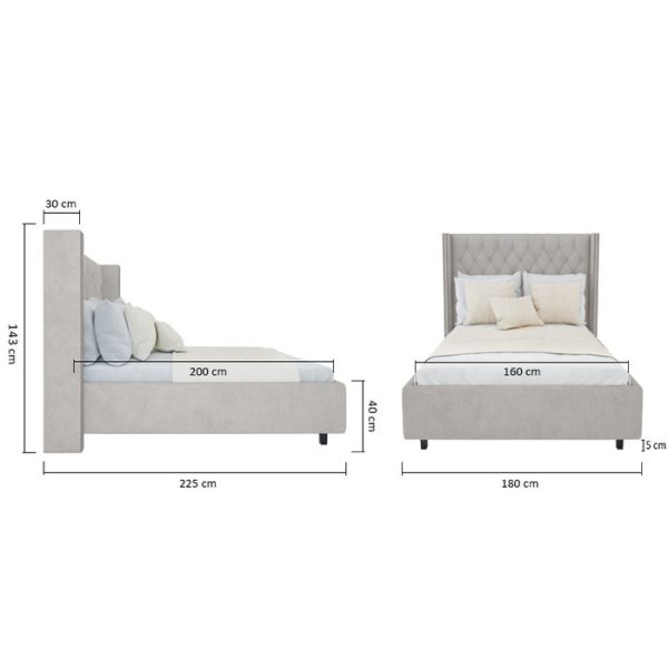 Кровать с декоративными гвоздиками Wing 160х200 см Лён Молочный — изображение 7