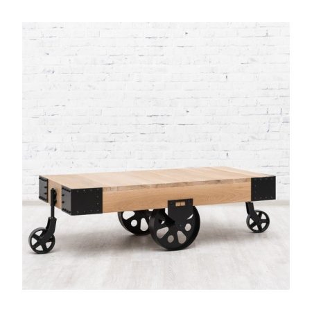 Журнальный столик TROLLEY LIGHT из массива манго и чугуна