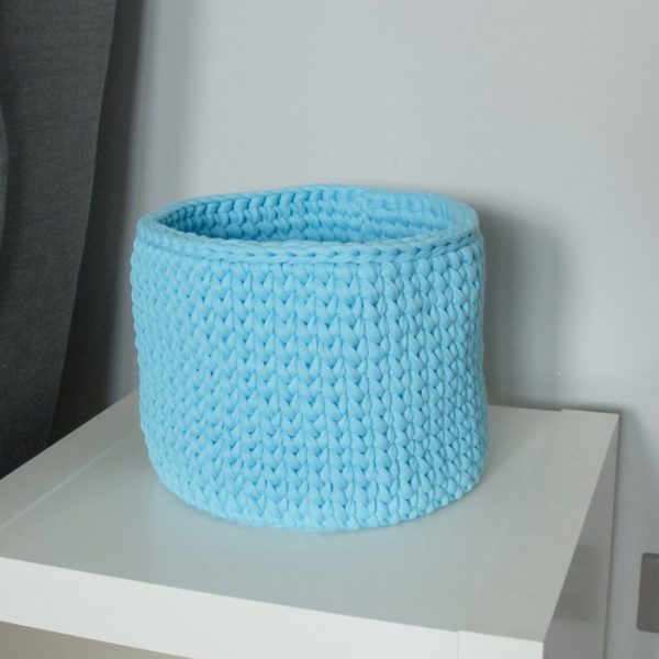Вязаная корзина Голубая круглая малая — изображение 3