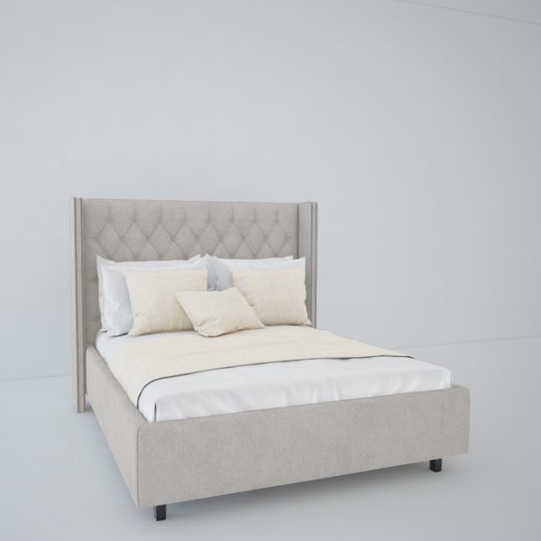 Кровать с декоративными гвоздиками Wing 180x200 см Лен Молочный — изображение 4