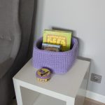 Вязаная корзина Сиреневая квадратная малая