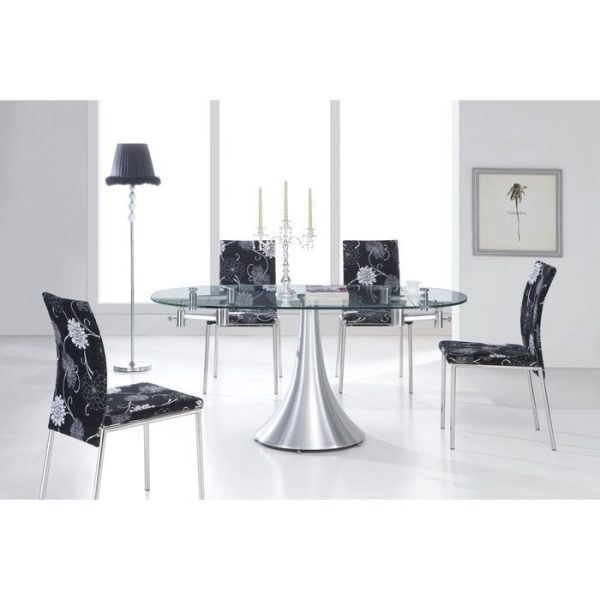 Обеденный стол-трансформер с овальной столешницей из прозрачного стекла — изображение 3