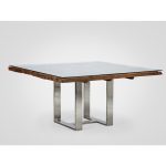 Стол обеденный квадратный со столешницей из состаренного тика под стеклом — изображение 2