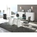 Обеденный Стол DUPEN с фигурным глянцевым каркасом и стеклянной столешницей