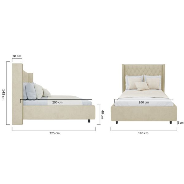 Кровать с декоративными гвоздиками Wing 160х200 см Лён Классический — изображение 9