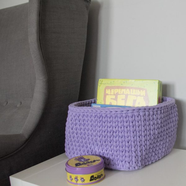 Вязаная корзина Сиреневая квадратная малая — изображение 3