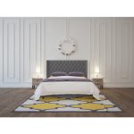 Кровать Wing-2 из серого льна и натурального дерева 180x200 см — изображение 6