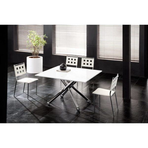 Раскладной журнально-обеденный стол с регулируемой высотой и белой глянцевой столешницей — изображение 3