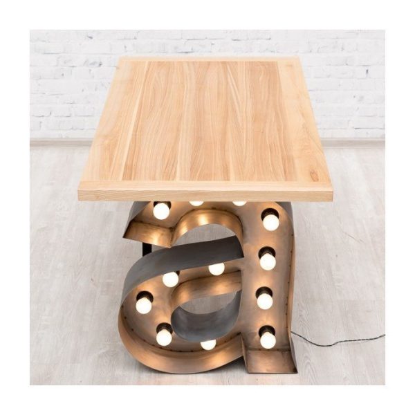 Стол AMSTERDAM на фигурном металлическом основании с подсветкой и столешницей из массива дуба — изображение 3