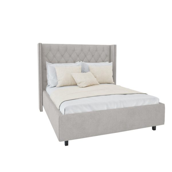 Кровать с декоративными гвоздиками Wing 180x200 см Лен Молочный — изображение 3