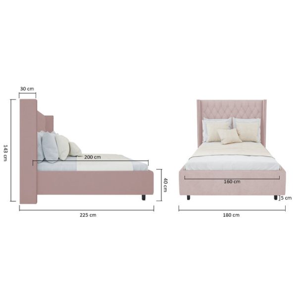 Кровать с декоративными гвоздиками Wing 160x200 см Велюр Пыльная роза — изображение 10