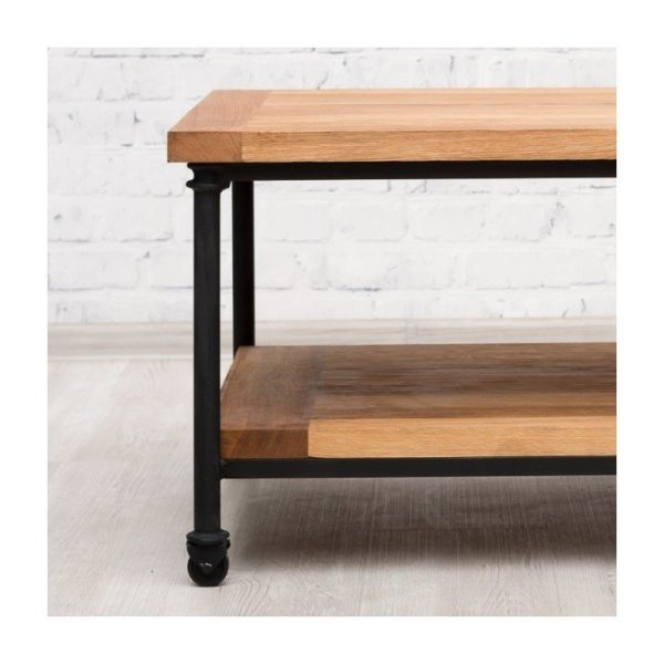 Журнальный столик на колесиках Edison из массива дуба и металла  — изображение 4