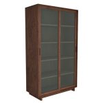 Книжный шкаф-витрина  с  раздвижными дверьми орех