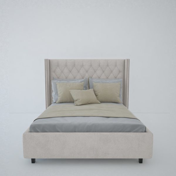 Кровать с декоративными гвоздиками Wing 160х200 см Лён Молочный — изображение 4