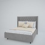 Кровать Wing-2 из серого льна и натурального дерева 180x200 см — изображение 4