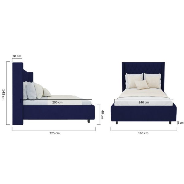 Кровать с декоративными гвоздиками Wing 200x200 см Велюр Синий — изображение 7