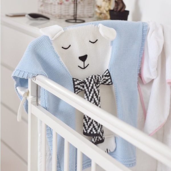 Плед МИШКА 60х120 светло-голубой+белый — изображение 2