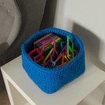 Вязаная корзина Синяя квадратная малая