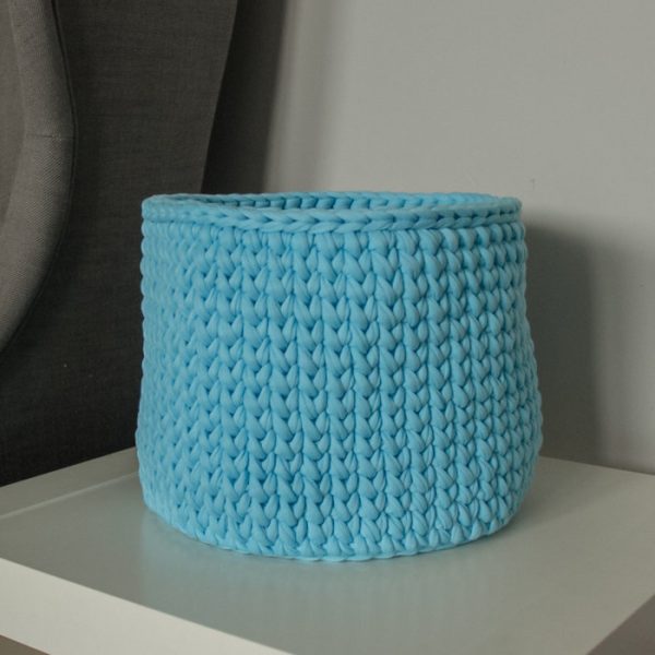 Вязаная корзина Голубая круглая малая — изображение 4