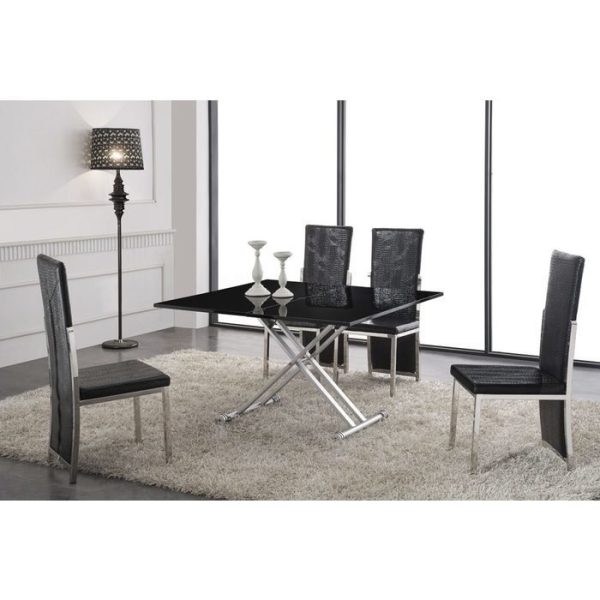 Раскладной журнально-обеденный стол с регулируемой высотой и черной глянцевой столешницей — изображение 2