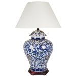 Керамическая настольная лампа с белым абажуром