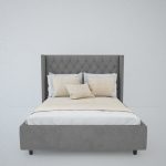 Кровать Wing-2 из серого льна и натурального дерева 180x200 см — изображение 3