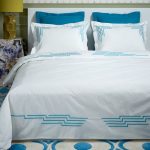 Постельный комплект двуспальный   Геометрическая вышивка (бирюзовая)