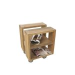 Журнальный столик d-Bodhi Fissar из массива тика с полкой на колесах  