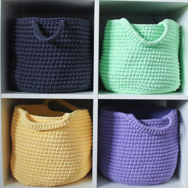 Вязаная корзина Графит большая с ручками — изображение 5