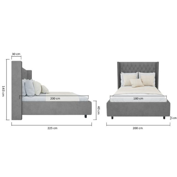 Кровать с декоративными гвоздиками Wing  Лен Серый 180x200 см — изображение 9