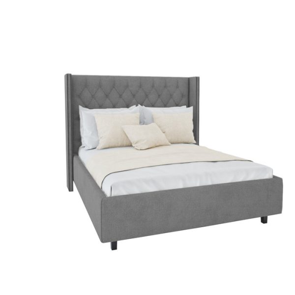 Кровать с декоративными гвоздиками Wing  Лен Серый 180x200 см — изображение 2