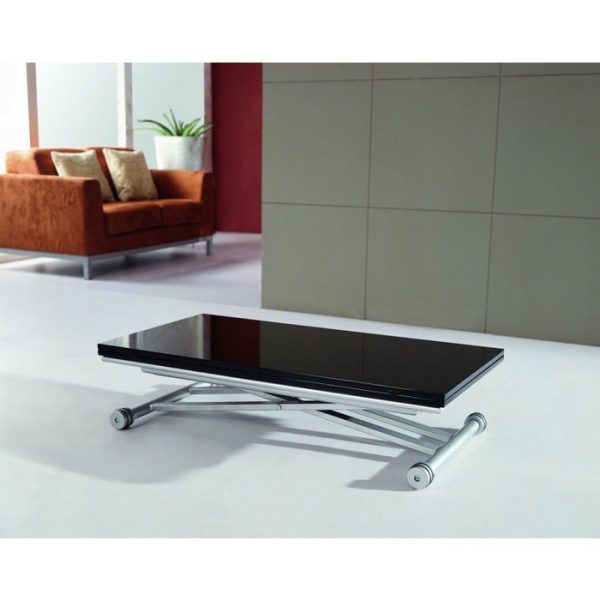 Раскладной журнально-обеденный стол с регулируемой высотой и черной глянцевой столешницей — изображение 4