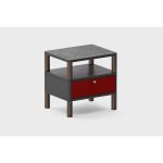 Прикроватная тумбочка Latitude SAGA BIRKIR черного цвета в отделке темный ясень с бордовым элементом