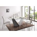 Стол на глянцевой опоре со столешницей из закаленного прозрачного стекла