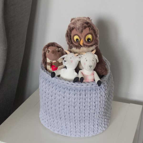 Вязаная корзина Серый Меланж круглая малая — изображение 4