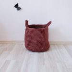 Вязаная корзина Шоколад большая с ручками