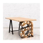 Стол AMSTERDAM на фигурном металлическом основании с подсветкой и столешницей из массива дуба