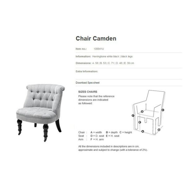 Кресло без подлокотников Camden обтянуто тканью белого/черного цвета — изображение 4