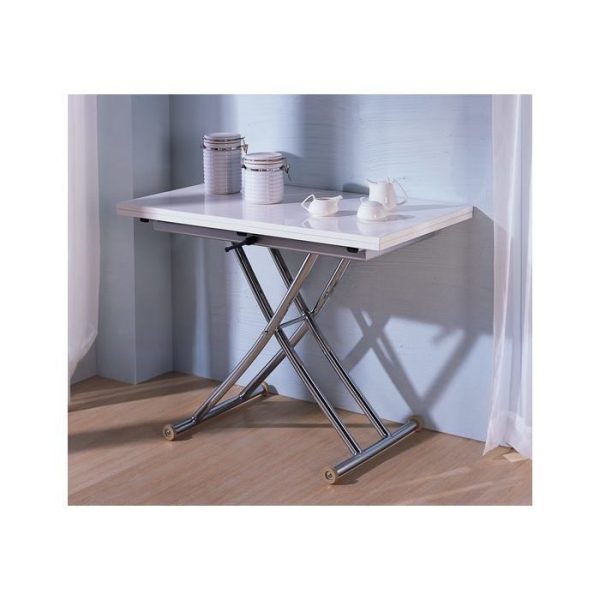 РАСКЛАДНОЙ ЖУРНАЛЬНО-ОБЕДЕННЫЙ СТОЛ С РЕГУЛИРУЕМОЙ ВЫСОТОЙ И БЕЛОЙ ГЛЯНЦЕВОЙ СТОЛЕШНИЦЕЙ — изображение 3