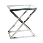 Приставной Журнальный столик  Cross из нержавеющей стали  и плотного стекла